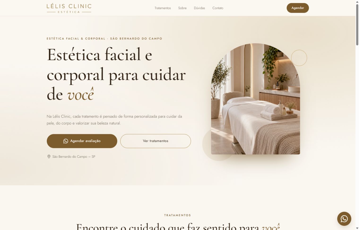 Captura da página pública de Lélis Clinic, em 04/10/2026